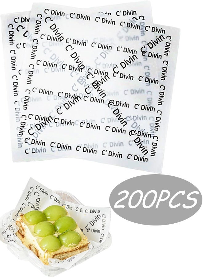 200 Pcs 7.1x7.1 Inch White Printed French Text Sandwich Wrapping Paper Waterproof Greaseproof Waxed Baking Sheets for Fried Chicken Deli Food Picnics Eid Parties Family Gatherings BBQs Lunch Boxes Kitchen Supplies - Image 1